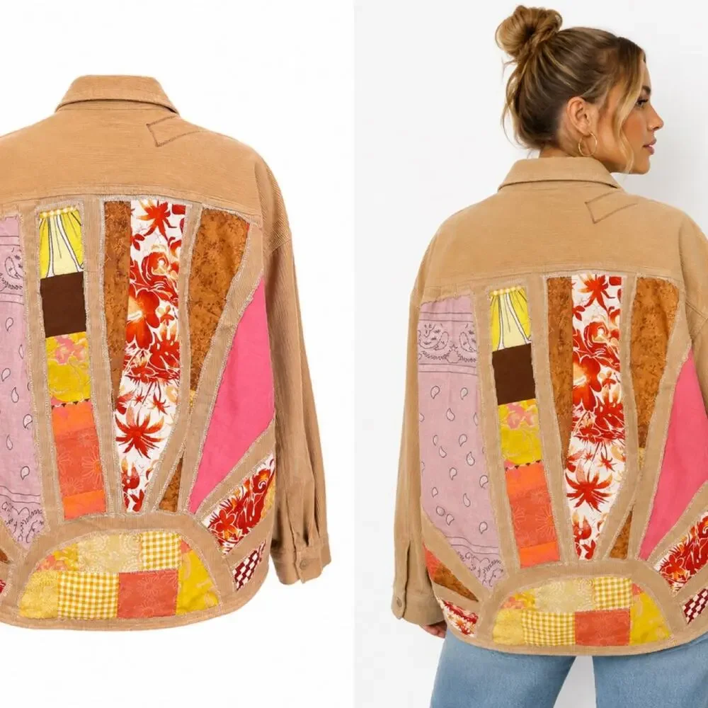 Patchwork Corduroy Jacket Oversized Boho Western Upcycled Shacket